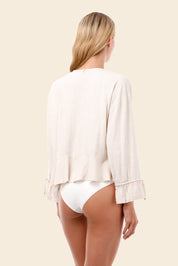 Ivory Linen Seed Luster Ruffle Shirt