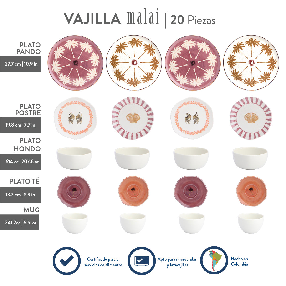 Vajilla Corona x Malai 4 Puestos 20 Piezas