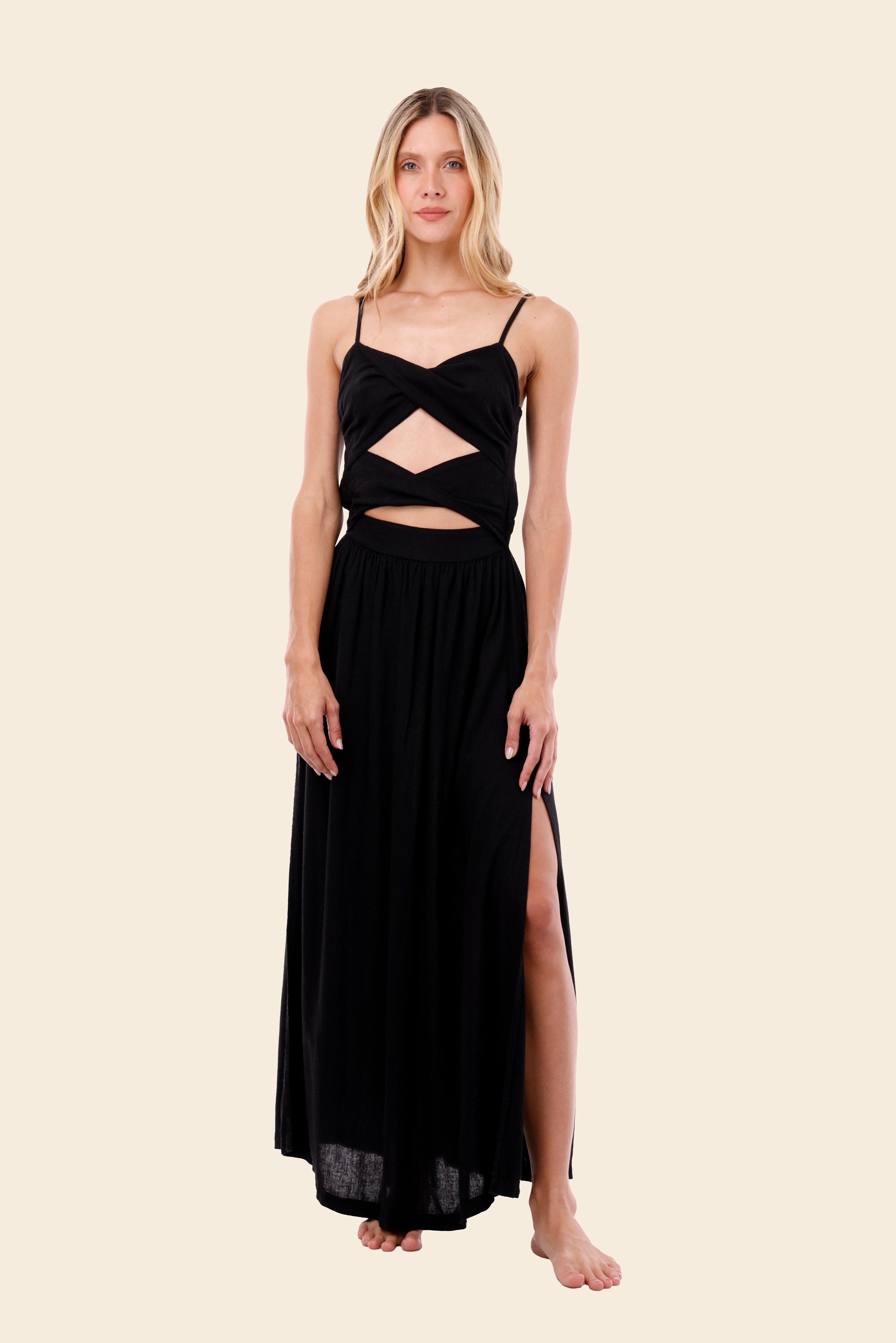 Black Linen Wavelet Dress