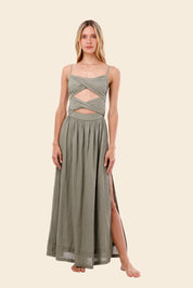 Serenity Green Linen Wavelet Dress