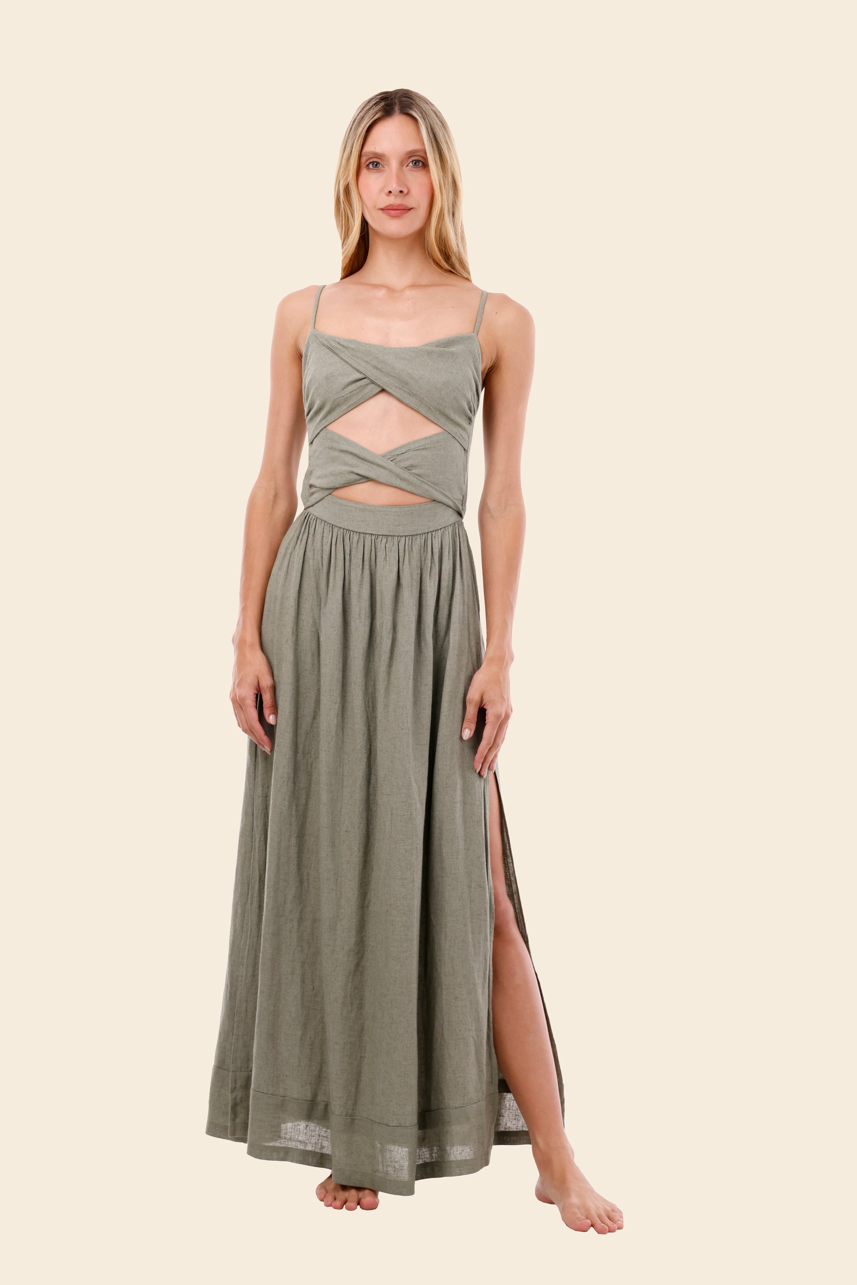 Serenity Green Linen Wavelet Dress