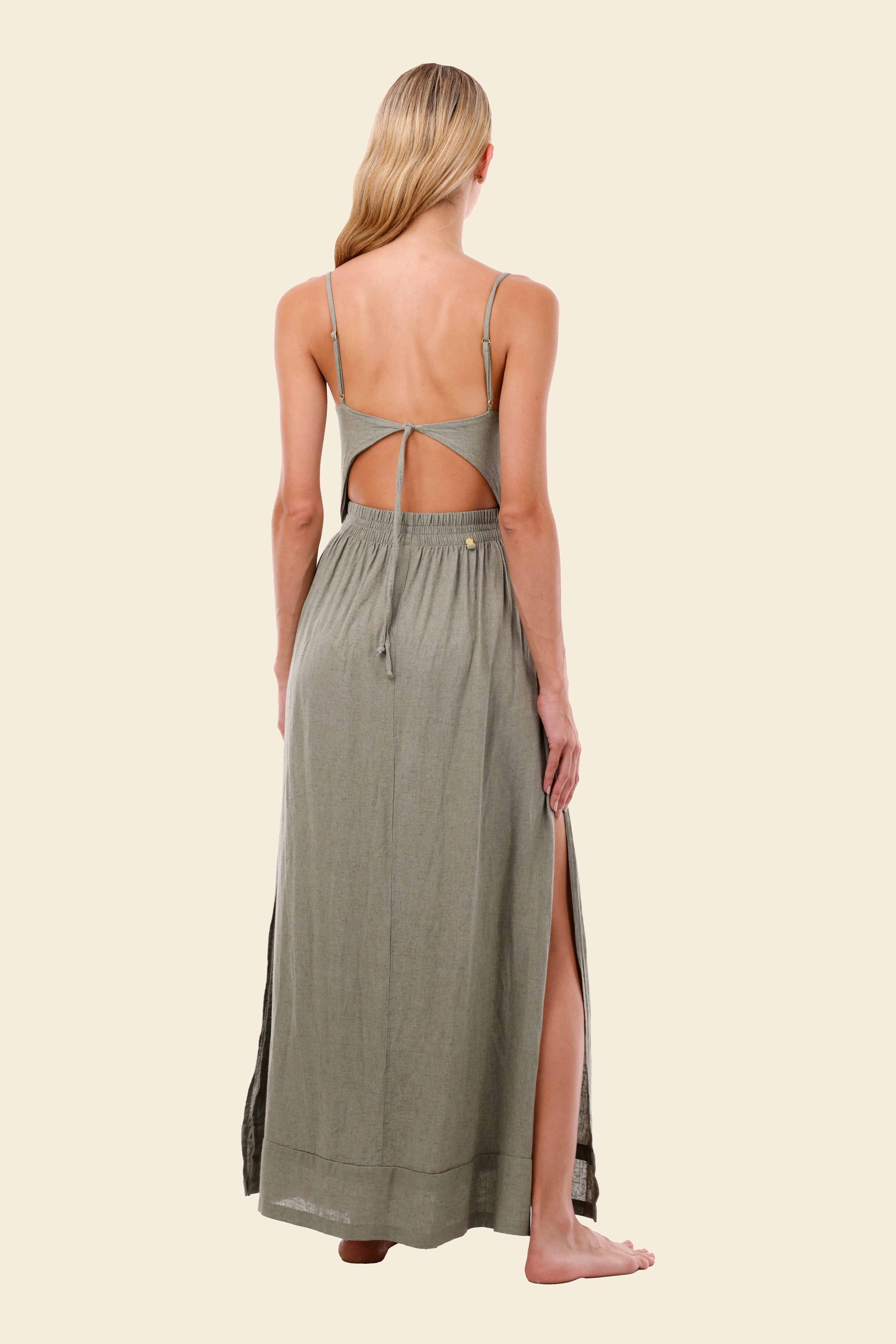 Serenity Green Linen Wavelet Dress