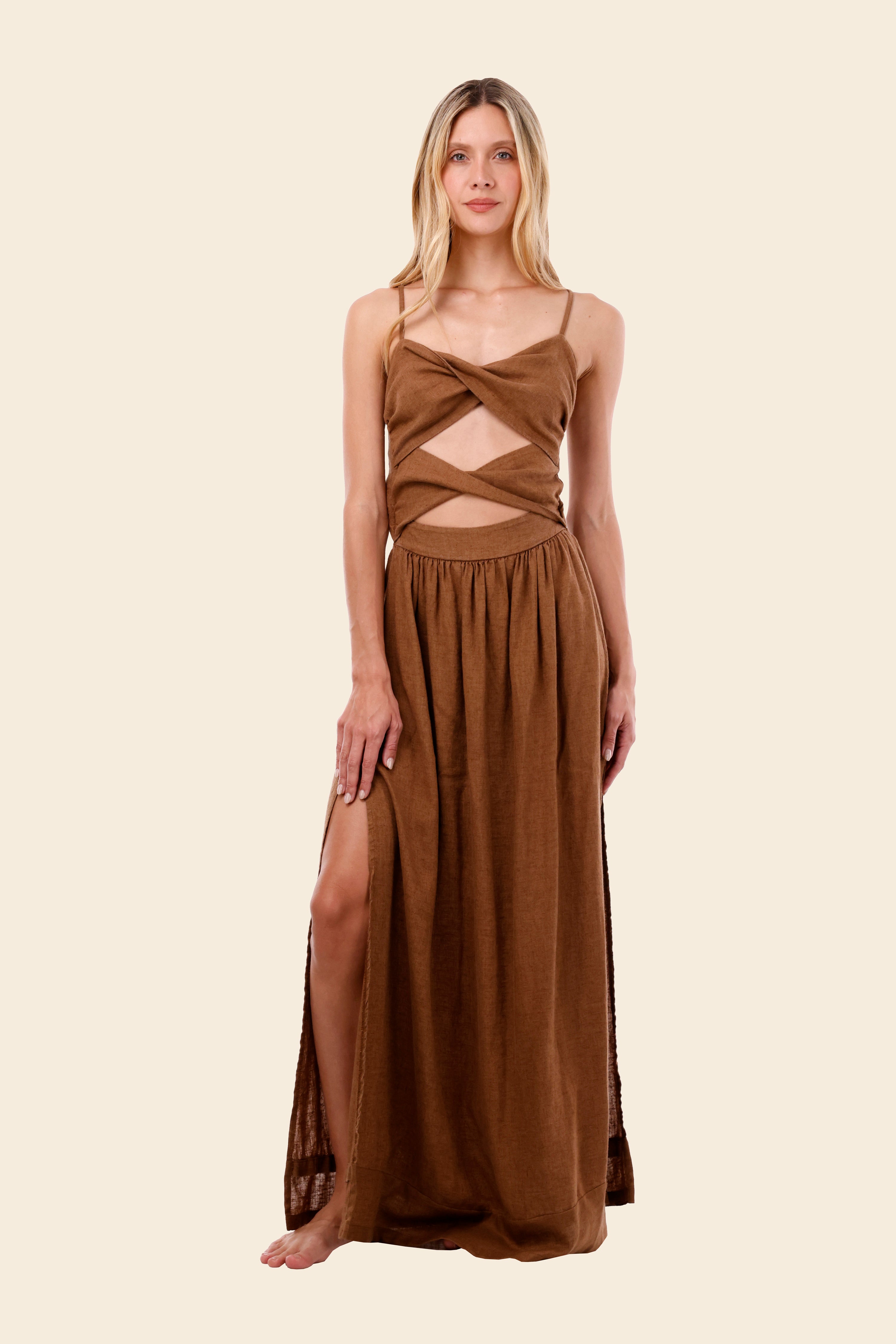 Coffe Season Linen Wavelet Dress