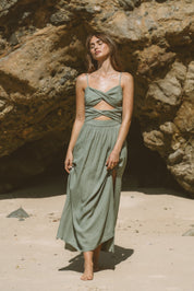 Serenity Green Linen Wavelet Dress