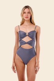 Gray Blue Wavelet One Piece