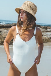Textured Wave White Tag One Piece